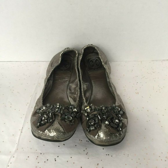 Tory Burch Azalea Silver Bow Flats - 9.5 - Picture 2 of 8